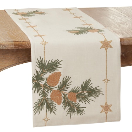 SARO 3200.N1670B 16 X 70 In. Oblong Natural Embroidered Pinecone Table Runner